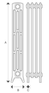 4 column 960mm CRANE cast iron radiators diagram