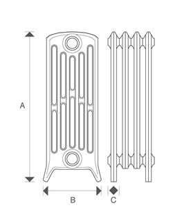 6 column 660mm CRANE cast iron radiators diagram