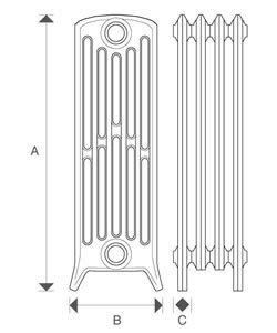 6 column 760mm CRANE cast iron radiators diagram