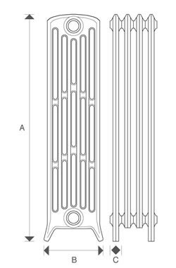 6 column 960mm CRANE cast iron radiators diagram